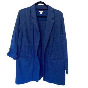 J. Jill Open Front Long Drape Blazer/Chambray Denim Like Business Casual Sz M